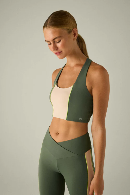 Sujetador deportivo color block verde YM